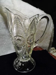 Antique EAPG Bullseye & Fan US Glass Co. Footed Pitcher 1905 Victorian - Picture 1 of 12