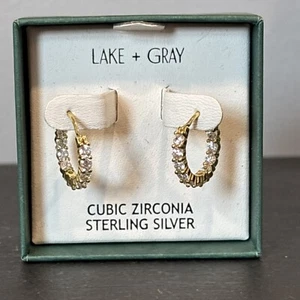 SPARKLING Lake + grau goldfarbene Sterling Silber CZ Ohrstecker Creolen - Bild 1 von 5