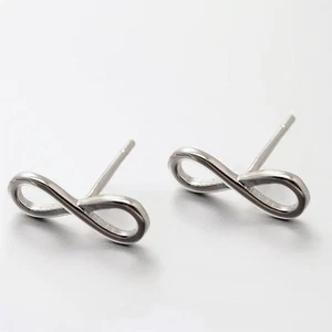 INFINITY / ETERNITY Stud earrings-Solid 925 Sterling silver-12 mm-Butterfly nuts - Picture 1 of 1