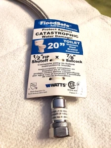 Floodsafe Auto-Shutoff Connector 20" Toilet Stainless Steel Braided - Picture 1 of 5