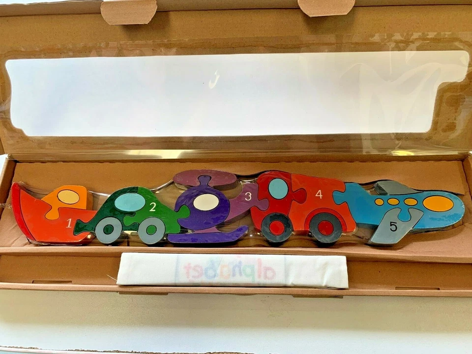 Vehicle Row Wooden Number Puzzle Handmade Jigsaws by Alphabet Jigsaws - Image 1 of 1