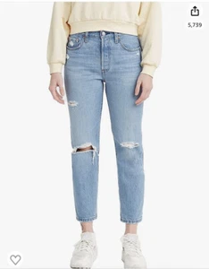 Levis 501 Crop Jeans Women’s Blue Distressed Straight Leg Button Fly Size 29X26 - Picture 1 of 19