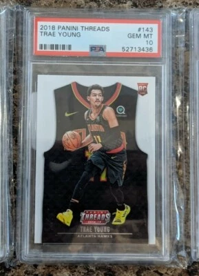 2018-19 Panini Threads Trae Young Rookie Icon Jersey PSA 10 Atlanta Hawks - Image 1 of 2
