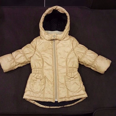 Manteau doublé CATIMINI bébé fille 18 mois imprimé feuilles doré comme neuf - Photo 1/4