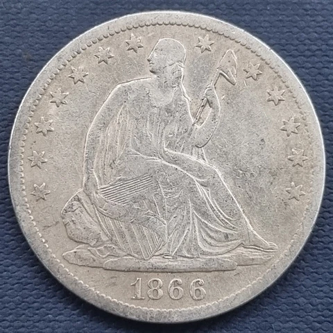 1866 S Seated Liberty Half Dollar 50c Better Grade VF +  #54323 Cover