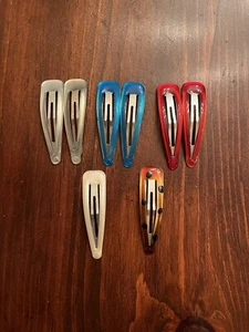 Vintage Metal Snap Hair Clips Barrettes Lot Of 8 Silver Red Blue White Orange - Picture 1 of 7