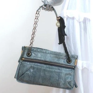 Lanvin Amalia Shoulder Bag Blue Snakeskin Chain Strap Medium Crossbody - Picture 1 of 11
