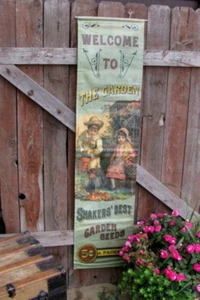 LG 60" Vintage Repro WELCOME TO THE GARDEN CANVAS Shaker's Best Seeds Wall Decor - Picture 1 of 2