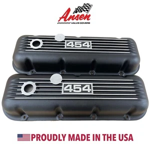 Big Block Chevy 454 Valve Covers, Classic Finned - Black - Style 2 - Ansen USA - Foto 1 di 6