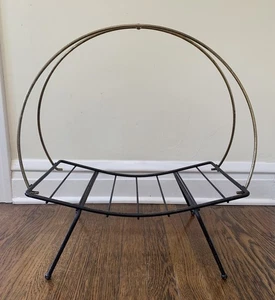 Small Vintage Mid Century Modern Iron & Brass Fireplace Log Holder Blankets Etc - Picture 1 of 15