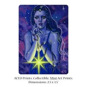 Galaxy Celestial Goddess Fantasy Art ACEO PRINT Stars Space Blue Purple Yellow - Picture 1 of 3