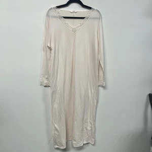 HANRO Cotton Knit Lace Long Sleeve Nightgown Womens M Cream Soft Sleepwear - Picture 1 of 13