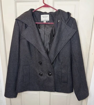 Chaqueta Abrigo Nautica Peacoat Mujer Mezcla Lana Mediana Con Capucha Doble Pecho Foto 1 de 4