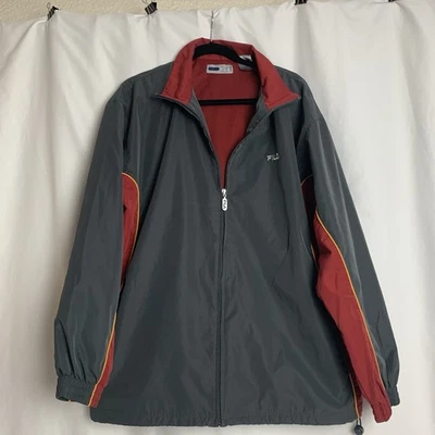 Fila Jacket Sz L Mens Zip Up Lined Gray Burgundy Pre Owned Stripes - Image 1 of 4