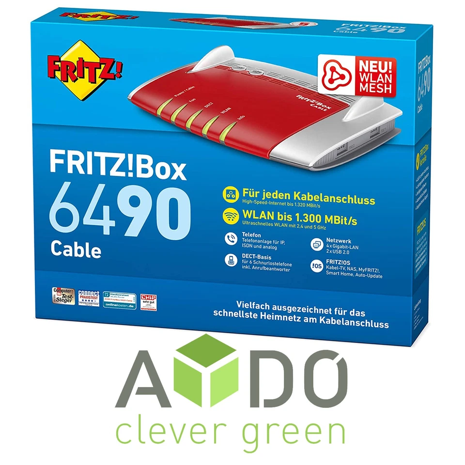 AVM FRITZBox 6490 Kabelmodem 4-Port Gigabit WLAN MESH Router *Frei nutzbar* - Bild 1 von 3