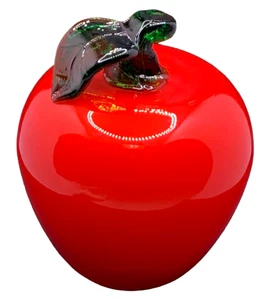 Vintage mundgeblasenes Kunstglas im Murano Stil - roter Apfel mit Blatt - Bild 1 von 12