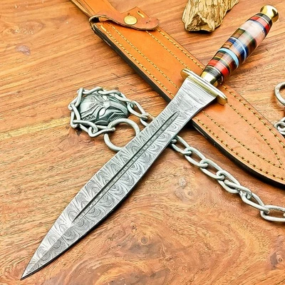 Handmade DAMASCUS STEEL KNIFE Hunting Knife BOWIE Dagger, W/SHEATH IS-7312 - Image 1 of 4
