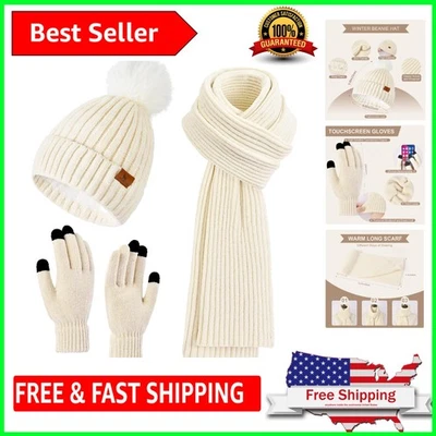 Mujeres Invierno Gorro Sombrero Bufanda Pantalla Táctil Guantes Conjunto Tejido Cálido Calavera Gorras Lo... Foto 1 de 4