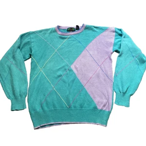 Colours By Alexander Julian Cable Knit Crewneck Sweater L Made USA Green VTG - Picture 1 of 9