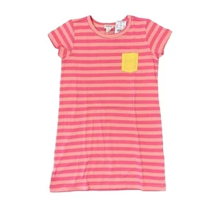 NWT J. Crew Girls' Pink W/Yellow Pocket Striped T-Shirt Dress - SIZE 4 - Picture 1 of 8