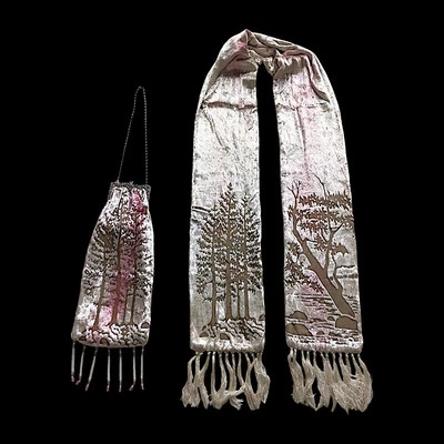 Cartera vintage de terciopelo triturado rosa con cuentas con bufanda con motivos de árbol serpiente Foto 1 de 4