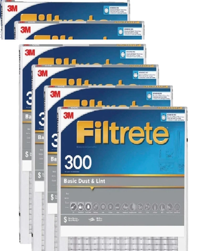 Paquete de 6 filtros 3M 300 MPR, filtro de aire básico para polvo y pelusa, 16x20x1 Foto 1 de 3