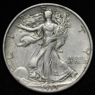 1933-S Walking Liberty Silver Half Dollar AU E296 ZWLE - Image 1 of 2