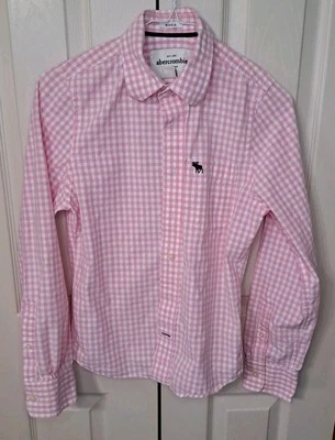 Abercrombie Boys Pink Gingham Muscle Long Sleeve Button Down Size L  - Image 1 of 4