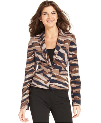 New! ANNE KLEIN ~Size 2~ Animal Print Ponte Knit Blazer Jacket Brown Retail $149 - Image 1 of 4