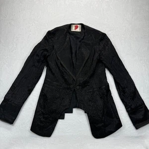 Free People Blazer Jacket Textured Open Front Fitted Black Size 10 - Picture 1 of 9