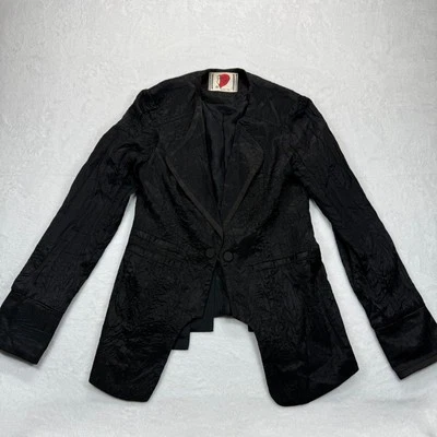 Free People Blazer Jacket Textured Open Front Fitted Black Size 10 - Image 1 of 4