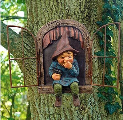 Garden Gnome Statue Elf Out The Door Tree Hugger Funny Garden Tree Christmas US - Image 1 of 4