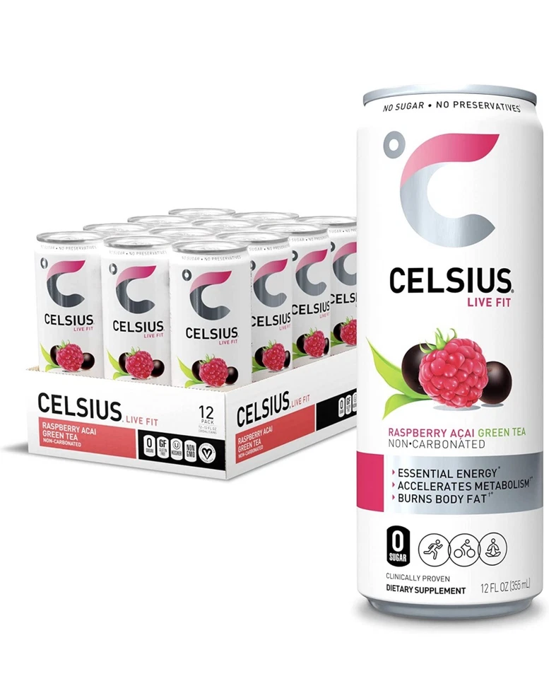 CELSIUS Energy Drink 12 Fl Oz, Sparkling Raspberry Açaí Green Tea (Pack of 12) - Image 1 of 1