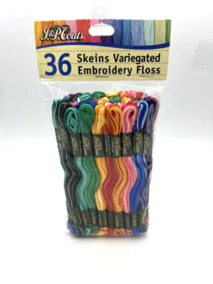 NEW J.P. Coats 36 Skeins Variegated Embroidery Floss Rainbow Colors - Image 1 of 4