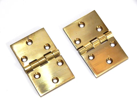 Drop Front Desk Hinge Square Edge Solid Brass Polished Finish Pair HD Cover
