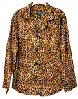 Ralph Lauren Women's L Leopard Animal Print Crest Pocket Cotton Pajama Top