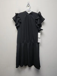 abito donna scollo alto svasato midi ricco nero taglia cravatta schiena nuovo  - Foto 1 di 8