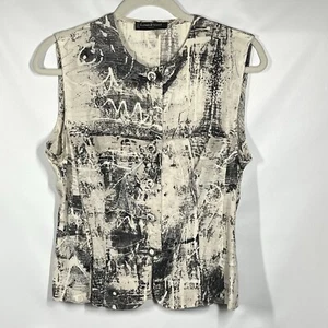 Louis Feraud Silk Blend Sleeveless Top Women's 8 Cream Gray Abstract Art Vtg 80s - Picture 1 of 9