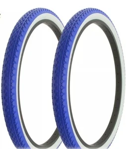 (2) NEW DURO 24X2.125 BLUE/ WHITE WALL DIAMOND PATTERN BICYCLE TIRES - Picture 1 of 5