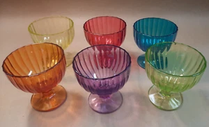 Vintage Multi-colour Glass footed Ribbed desert/icecream bowls - Picture 1 of 13