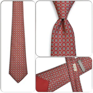 HERMÈS Herren 100 % Seide Krawatte FRANKREICH Luxus REITER 990SA rot & silber gebraucht, in einwandfreiem Zustand - Bild 1 von 4