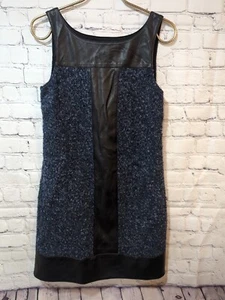 Bailey 44 Dress Sleeveless Navy Wool Blend Faux Leather Women's Size S  - Picture 1 of 13