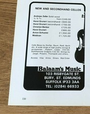 (STM10) Advert 5x4" Balaam's Music: Cellos - By Andreas Zeller & Horst Grunert 