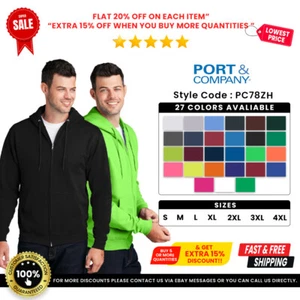 Port & Company PC78ZH Men's Long Sleeve Core Fleece Full-Zip Hooded Sweatshirt - Picture 1 of 29