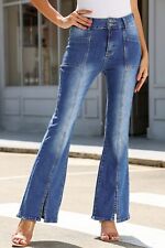 Blue Exposed Seam Split Flare Jeans