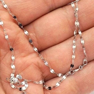Elegante cadena de espejo italiano de oro blanco de 14 quilates de 2 mm con corte de diamante (eslabones sólidos) 16" 18" - Imagen 1 de 4