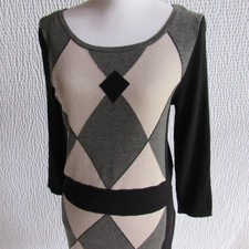 Sweater Dress M L Gray Cream Black Soft Knit Artisan 