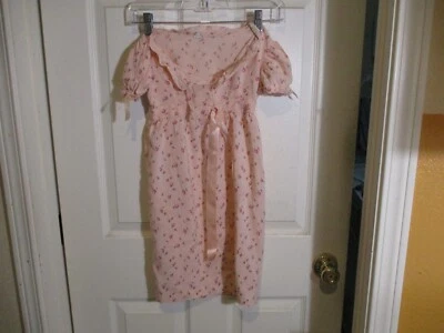 VTG Johnston Girls Long Rayon Pink Floral  Dress Satin Trim Prarie Style 5-6 - Image 1 of 4