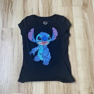 Disney Lilo and Stitch's Stitch Character Girls Scoop Neck Black T-Shirt Sz XL - Picture 1 of 7