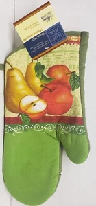 Fabric Printed Kitchen 13" Jumbo Oven Mitt, FRUITS,PEARS & APPLES,green back, GR - Picture 1 of 7